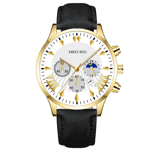 Men's Fashion Alloy Leather Belt Quartz Watch With Round Dial