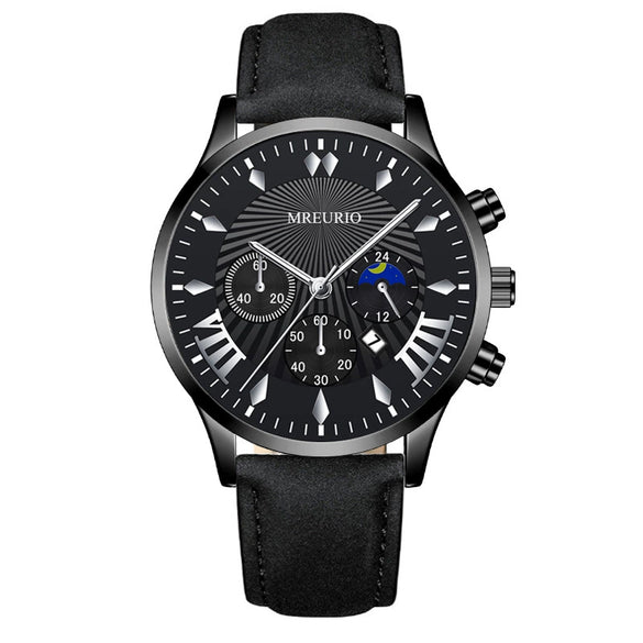 Men's Fashion Alloy Leather Belt Quartz Watch With Round Dial