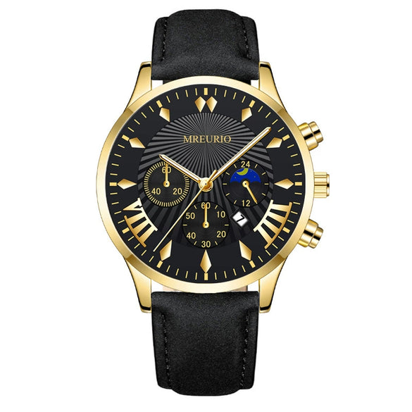 Men's Fashion Alloy Leather Belt Quartz Watch With Round Dial