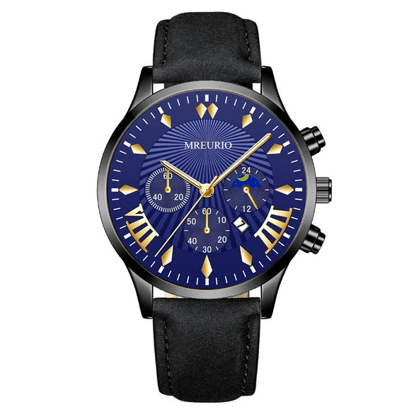 Men's Fashion Alloy Leather Belt Quartz Watch With Round Dial