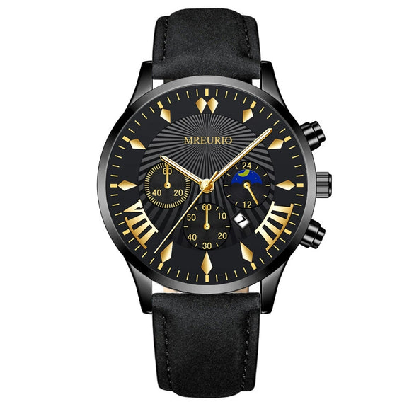Men's Fashion Alloy Leather Belt Quartz Watch With Round Dial