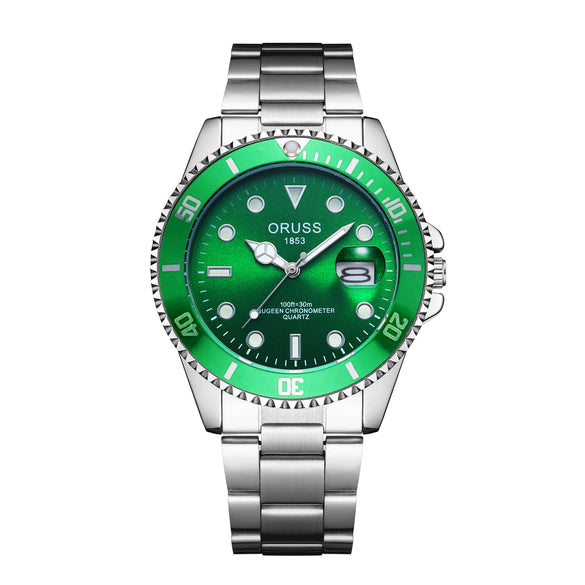 Men's Fashion Automatic Movement Watch With Rotating Outer Ring Stainless Steel Strap Round Dial Waterproof