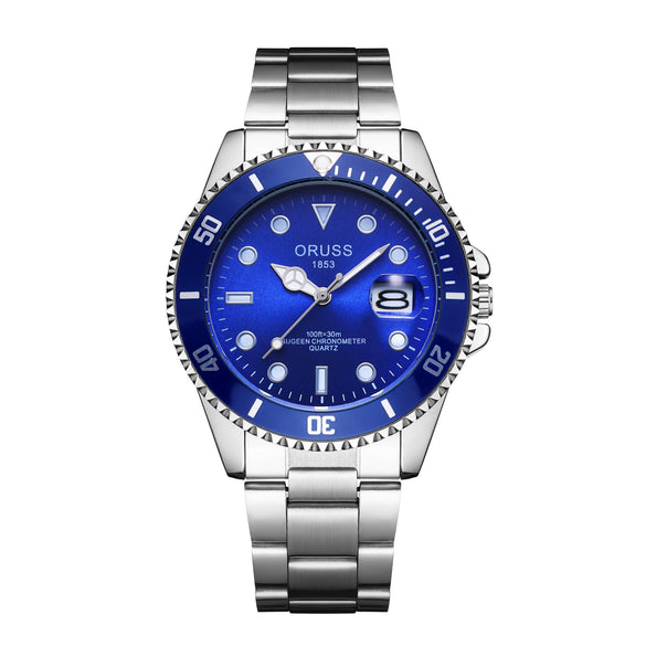 Men's Fashion Automatic Movement Watch With Rotating Outer Ring Stainless Steel Strap Round Dial Waterproof