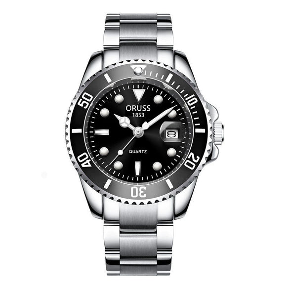 Men's Fashion Automatic Movement Watch With Rotating Outer Ring Stainless Steel Strap Round Dial Waterproof