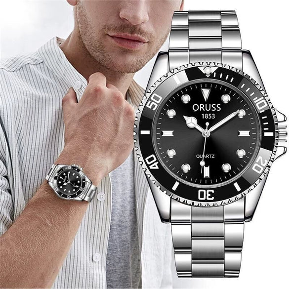 Men's Fashion Automatic Movement Watch With Rotating Outer Ring Stainless Steel Strap Round Dial Waterproof