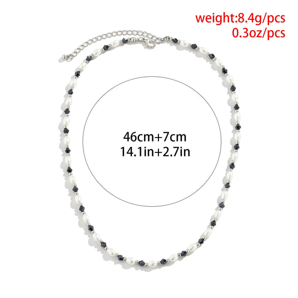 Men's Fashion Black Geometric Imitation Pearl Clavicle Chain Necklace Handmade
