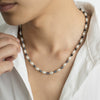 Men's Fashion Black Geometric Imitation Pearl Clavicle Chain Necklace Handmade