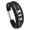 Men's Fashion Braided Leather Bracelet With Alloy Magnetic Buckle And Letter Pattern