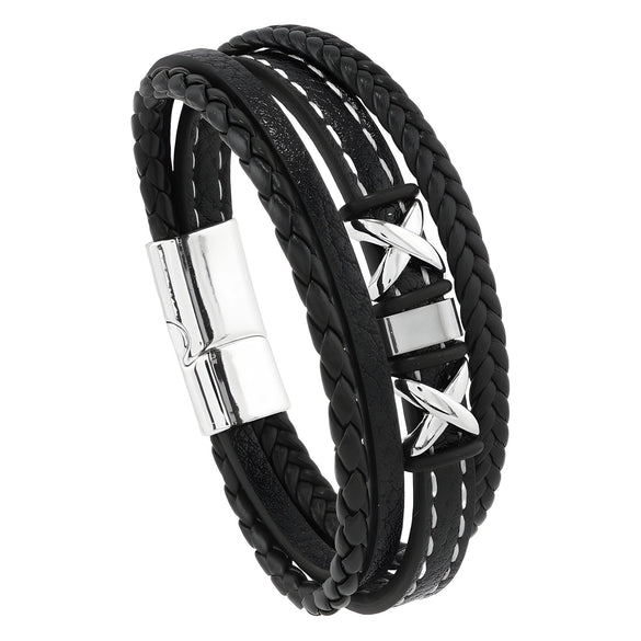 Men's Fashion Braided Leather Bracelet With Alloy Magnetic Buckle And Letter Pattern
