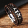 Men's Fashion Braided Leather Bracelet With Alloy Magnetic Buckle And Letter Pattern