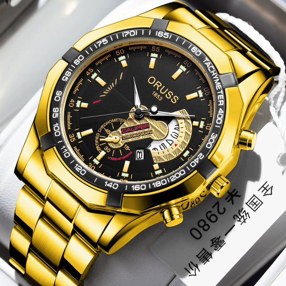 Men's Fashion Business Alloy And Stainless Steel Automatic Non Mechanical Round Dial Luminous Waterproof Watch