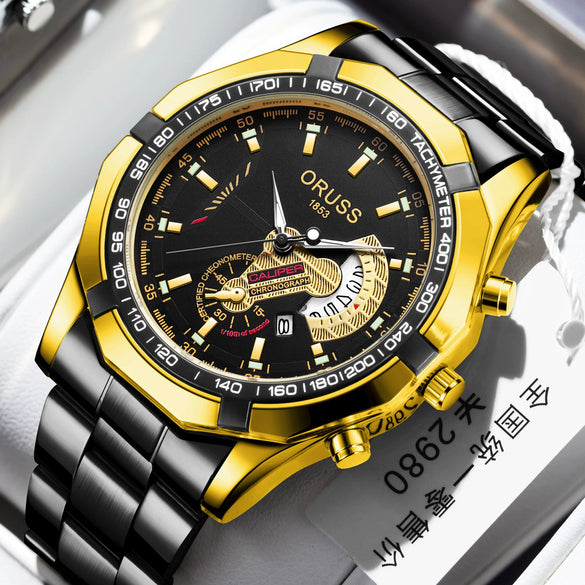 Men's Fashion Business Alloy And Stainless Steel Automatic Non Mechanical Round Dial Luminous Waterproof Watch