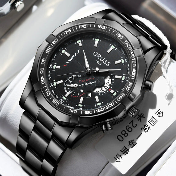 Men's Fashion Business Alloy And Stainless Steel Automatic Non Mechanical Round Dial Luminous Waterproof Watch