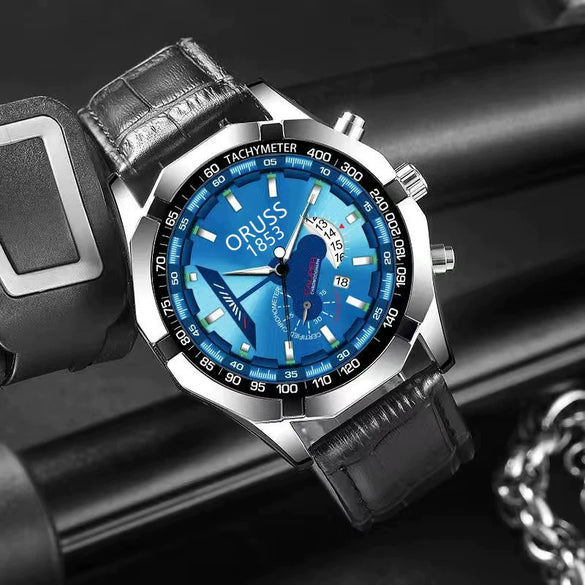 Men's Fashion Business Alloy And Stainless Steel Automatic Non Mechanical Round Dial Luminous Waterproof Watch