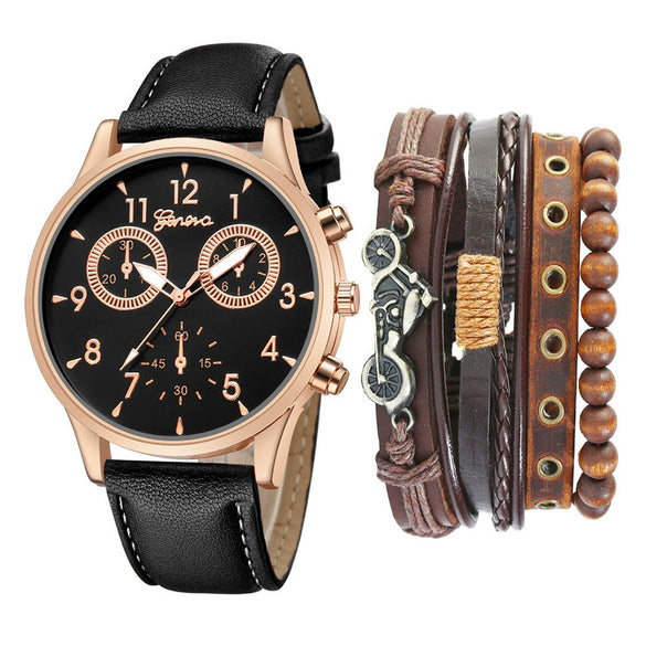 Men's Fashion Casual Alloy And Imitation Leather Quartz Watch With Round Dial And Stainless Steel Clasp