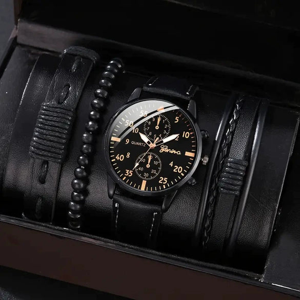 Men's Fashion Casual Alloy And Imitation Leather Quartz Watch With Round Dial And Stainless Steel Clasp