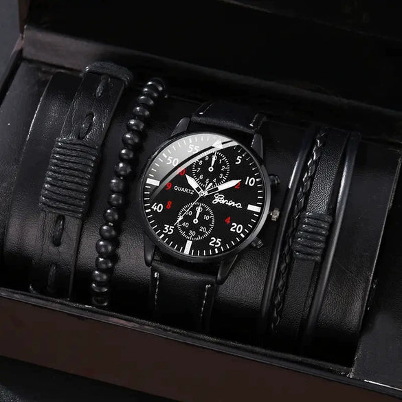 Men's Fashion Casual Alloy And Imitation Leather Quartz Watch With Round Dial And Stainless Steel Clasp