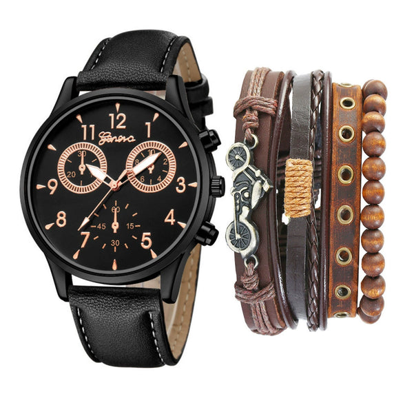 Men's Fashion Casual Alloy And Imitation Leather Quartz Watch With Round Dial And Stainless Steel Clasp