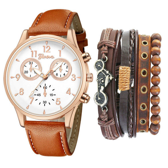 Men's Fashion Casual Alloy And Imitation Leather Quartz Watch With Round Dial And Stainless Steel Clasp