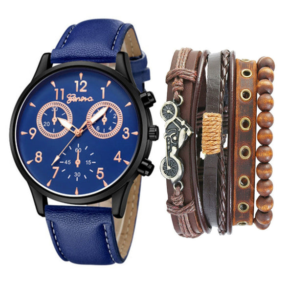 Men's Fashion Casual Alloy And Imitation Leather Quartz Watch With Round Dial And Stainless Steel Clasp
