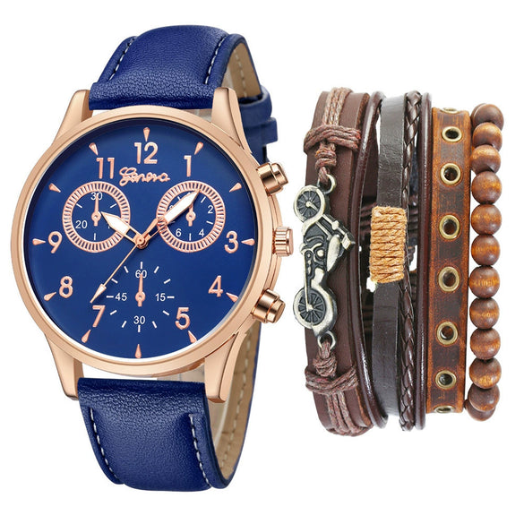 Men's Fashion Casual Alloy And Imitation Leather Quartz Watch With Round Dial And Stainless Steel Clasp