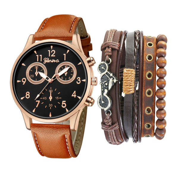 Men's Fashion Casual Alloy And Imitation Leather Quartz Watch With Round Dial And Stainless Steel Clasp