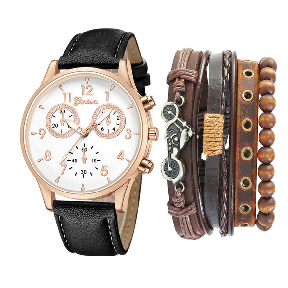 Men's Fashion Casual Alloy And Imitation Leather Quartz Watch With Round Dial And Stainless Steel Clasp