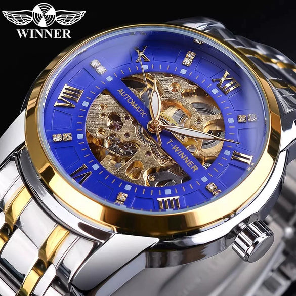 Men's Fashion Casual Hollow Automatic Mechanical Watch Alloy Case Mineral Reinforced Glass Mirror Round Dial