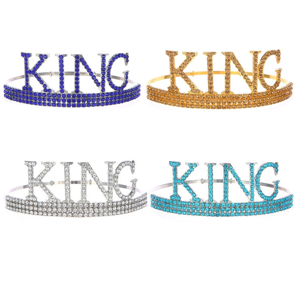 Men's Fashion Crown Party Supplies Alloy Rhinestone Headband With Letters Numbers Text Plating Drill