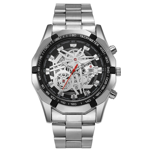 Men's Fashion Electroplating Tungsten Steel Alloy Leisure Automatic Imitation Mechanical Round Dial Watch