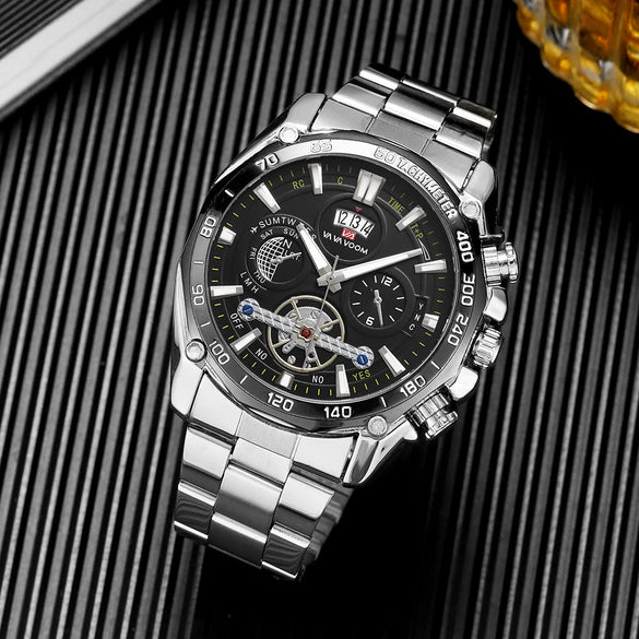 Men's Fashion Luminous Tourbillon Watch Stainless Steel Metal Round Dial