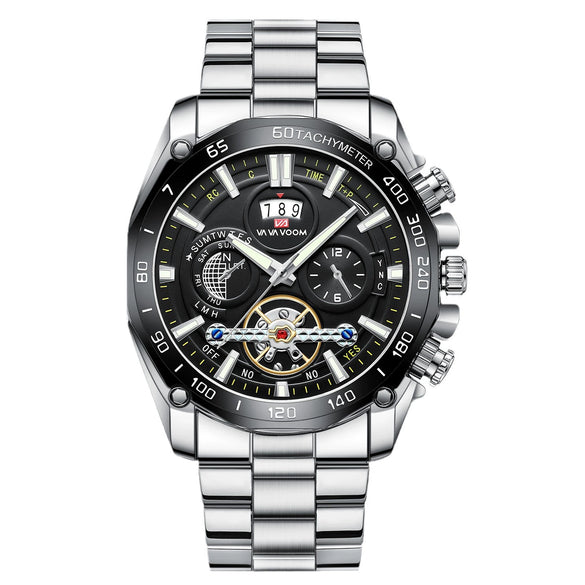 Men's Fashion Luminous Tourbillon Watch Stainless Steel Metal Round Dial