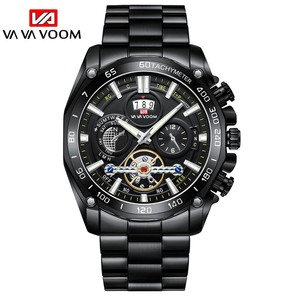 Men's Fashion Luminous Tourbillon Watch Stainless Steel Metal Round Dial