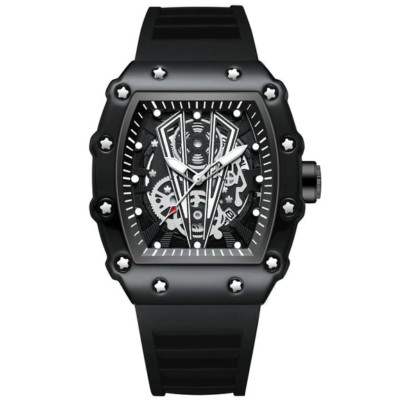 Men's Fashion Luminous Waterproof Quartz Watch Wine Barrel Shaped Alloy Case Stainless Steel Clasp Pu Strap