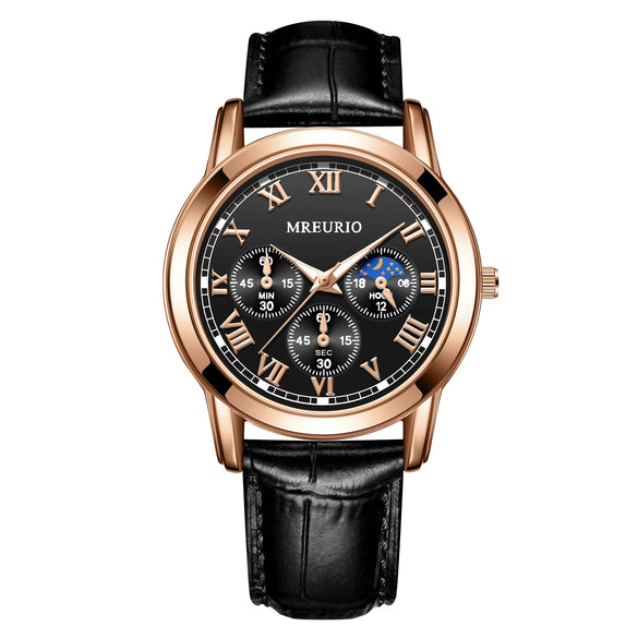 Men's Fashion Metal Case Belt Strap Quartz Watch With Round Dial