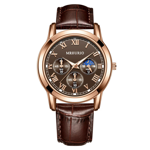 Men's Fashion Metal Case Belt Strap Quartz Watch With Round Dial