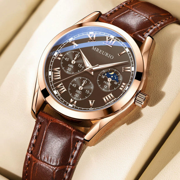 Men's Fashion Metal Case Belt Strap Quartz Watch With Round Dial