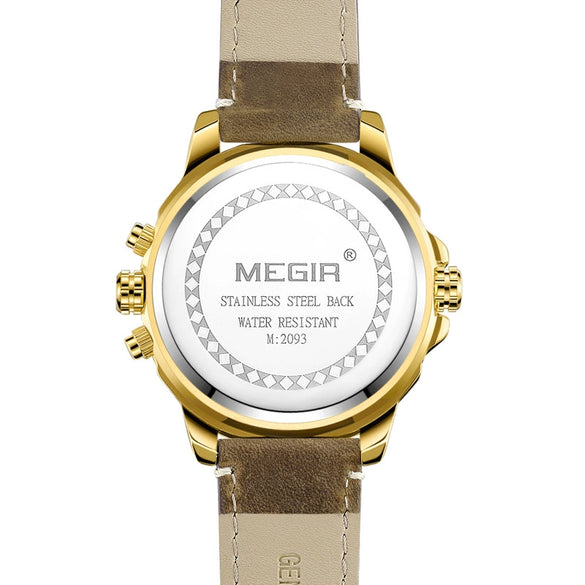 Men's Fashion Movement Multifunctional Genuine Leather Quartz Watch With Alloy Case And Round Dial