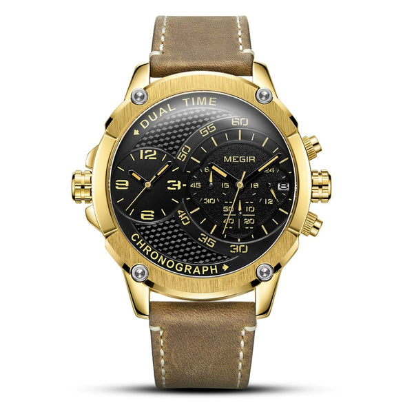 Men's Fashion Movement Multifunctional Genuine Leather Quartz Watch With Alloy Case And Round Dial