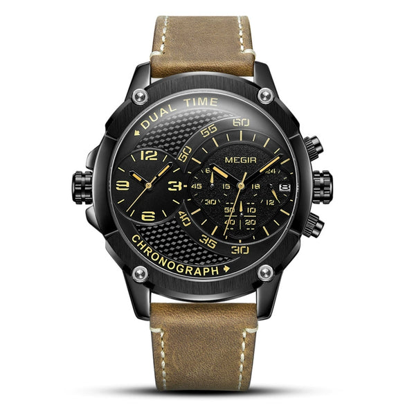 Men's Fashion Movement Multifunctional Genuine Leather Quartz Watch With Alloy Case And Round Dial