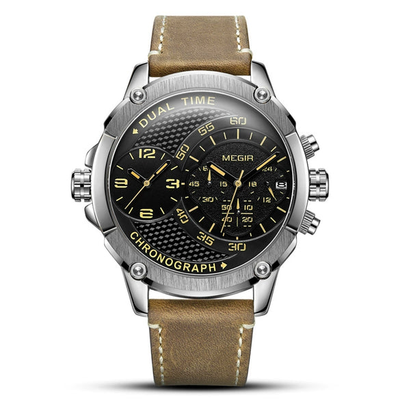 Men's Fashion Movement Multifunctional Genuine Leather Quartz Watch With Alloy Case And Round Dial