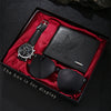 Men's Fashion Quartz Belt Watch Sunglasses Wallet 3Piece Gift Box Set With Stainless Steel Buckle Imitation Leather Strap Alloy Case And Round Dial