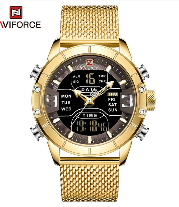 Men's Fashion Quartz Electronic Watch Stainless Steel Mesh Belt Round Dial Metal Case