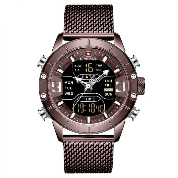 Men's Fashion Quartz Electronic Watch Stainless Steel Mesh Belt Round Dial Metal Case