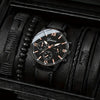 Men's Fashion Quartz Watch And Woven Bracelet Set Pu Strap Alloy Buckle Round Dial
