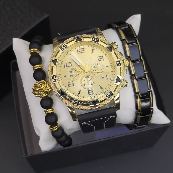 Men's Fashion Quartz Watch With Alloy Case Pu Strap And Stainless Steel Buckle Round Dial