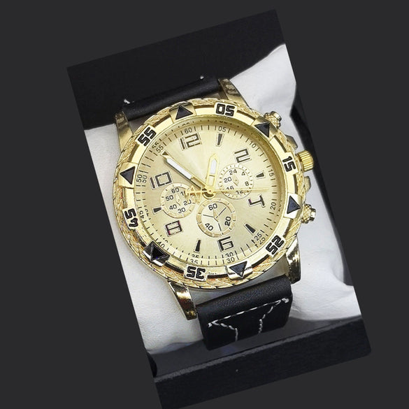 Men's Fashion Quartz Watch With Alloy Case Pu Strap And Stainless Steel Buckle Round Dial