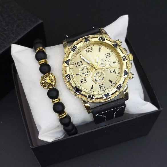 Men's Fashion Quartz Watch With Alloy Case Pu Strap And Stainless Steel Buckle Round Dial
