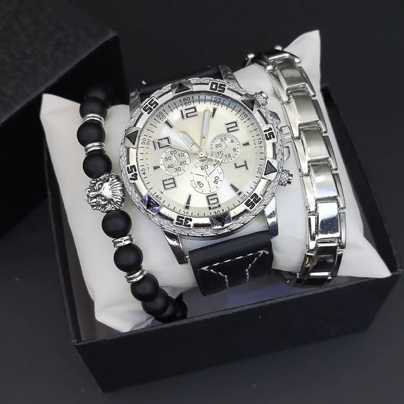 Men's Fashion Quartz Watch With Alloy Case Pu Strap And Stainless Steel Buckle Round Dial