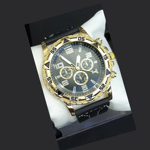 Men's Fashion Quartz Watch With Alloy Case Pu Strap And Stainless Steel Buckle Round Dial
